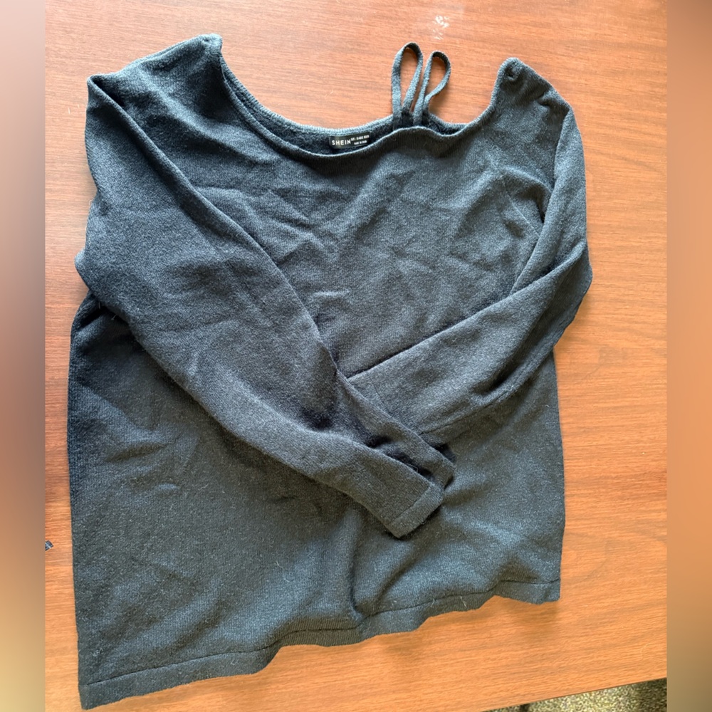 SHEIN Black Knit Off the Shoulder Sweater with straps